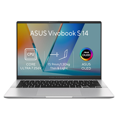 ASUS Vivobook S14/S5406SAL-OLED329WZ/U7-256V/14"/WUXGA/16GB/512GB/Intel int/W11H/Strieborná/2R