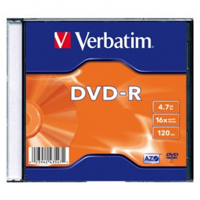 Verbatim DVD-R, Matt Silver, 43547, 4.7GB, 16x, slim box, 1 ks, bez možnosti potisku, 12cm, pro archivaci dat