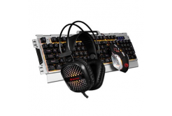 Marvo CM303 CM303 CZ, sada klávesnice s herní myší a sluchátky, CZ/SK, herní, membránová typ drátová (USB), stříbrná, podsvícená