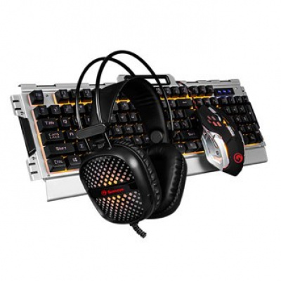 Marvo CM303 CM303 CZ, sada klávesnice s herní myší a sluchátky, CZ/SK, herní, membránová typ drátová (USB), stříbrná, podsvícená