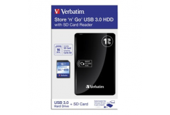 Verbatim 53421 Store N Go, externý pevný disk + čítačka pamäťových kariet, 2.5", USB 3.0 (3.2 Gen 1), 1TB, čierny