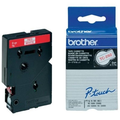 Brother TC-292, 9mm x 7,7m, červená tlač / biely podklad, originálna páska
