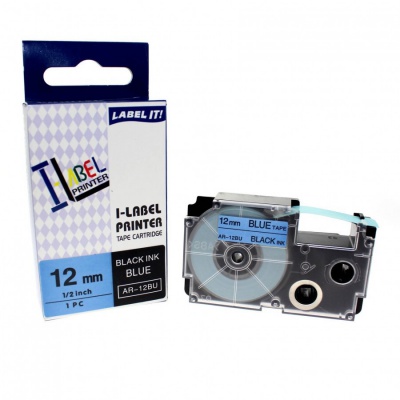 Kompatibilná páska s Casio XR-12BU1, 12mm x 8m, čierna tlač/modrý podklad