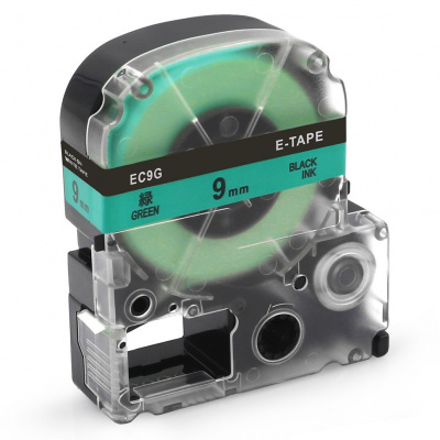 Epson LK-3GBP, SC9GW, 9mm x 9m, čierna tlač / zelený podklad, kompatibilná páska