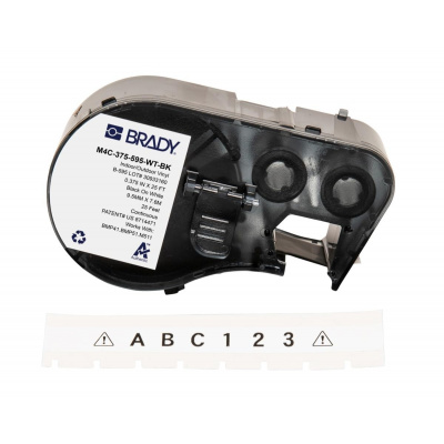 Brady M4C-375-595-WT-BK / 170843, 9.53 mm x 7.62 m, Vinyl, čierna tlač / biely podklad