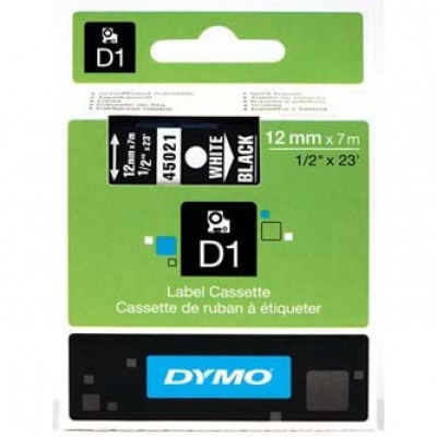 Dymo D1 45021, S0720610, 12mm x 7m biela tlač / čierný podklad, originálna páska