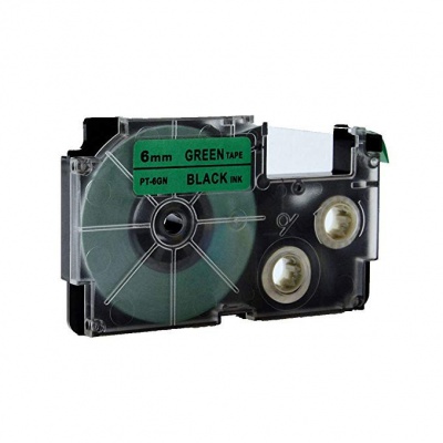 Kompatibilná páska s Casio XR-6GN1, 6mm x 8m čierny tisk / zelený podklad
