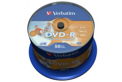 Verbatim DVD-R, Wide Inkjet Printable No ID Brand, 43533, 4.7GB, 16x, spindle, 50-pack, 12cm, pro archivaci dat