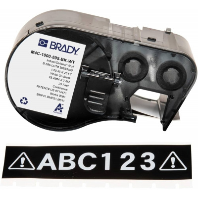 Brady M4C-1000-595-BK-WT / 170841, 25.40 mm x 7.62 m, Vinyl, biela tlač / čierny podklad