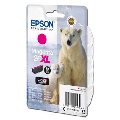 Epson originálna cartridge C13T26334012, T263340, 26XL, magenta, 9,7ml, Epson Expression Premium XP-800, XP-700, XP-600
