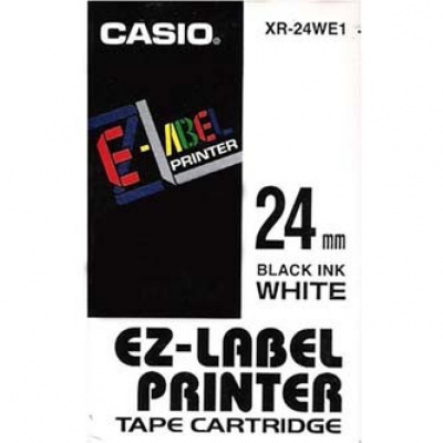 Casio XR-24WE1, 24mm x 8m, čierna tlač/biely podklad, originálna páska