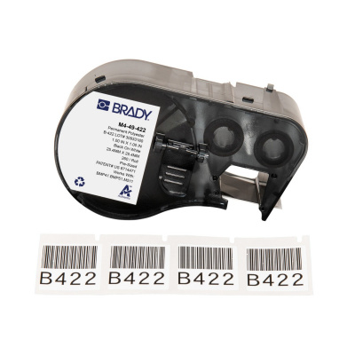 Brady M4-49-422 / 170739, 25.40 mm x 25.40 mm, Polyester, čierna tlač / biely podklad