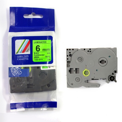 Kompatibilná páska s Brother TZ-D11/TZe-D11, signálne 6mm x 8m, čierna tlač/zelený podklad