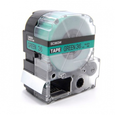Epson LK-7GBP, SC36GW, 36mm x 9m, čierna tlač / zelený podklad, kompatibilná páska
