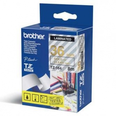 Brother originálna páska do tiskárny štítků, Brother, TZ-164 / TZe-164, zlatá tlač/průsvitný podkla