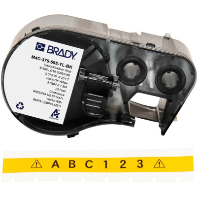 Brady M4C-375-595-YL-BK / 170844, 9.53 mm x 7.62 m, Vinyl, čierna tlač / žltý podklad