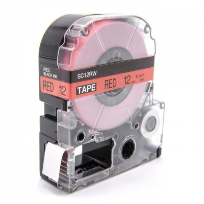 Epson LK-4RBP, SC12RW, C53S654007, 12mm x 9m, čierna tlač / červený podklad, kompatibilná páska
