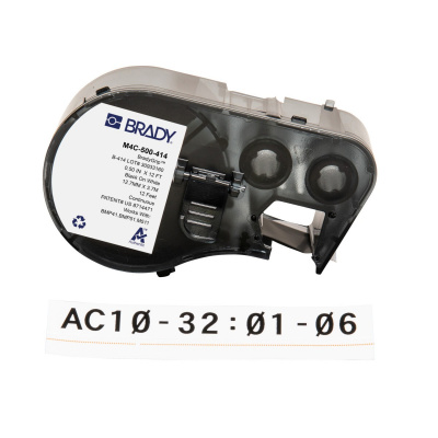 Brady M4C-500-414 / 170728, 12.70 mm x 3.66 m, Polyester, čierna tlač / biely podklad