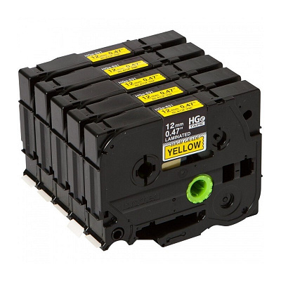 Brother HGE-631, 12mm x 8m, čierna tlač / žltý podklad, originálna páska