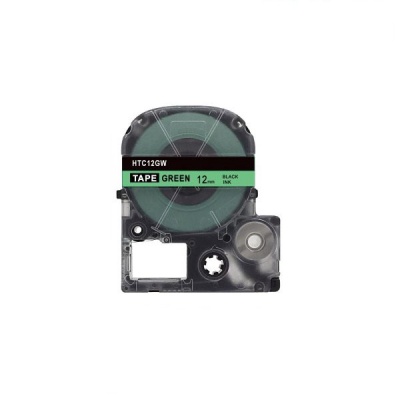 Epson HTC12GW, 12mm x 8m, černý tisk / zelený podklad, kompatibilní páska
