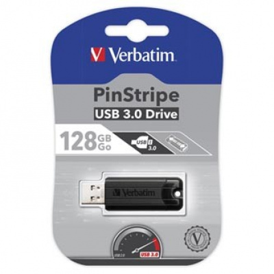 Verbatim 49319 Store N Go PinStripe, USB flash disk, USB A 3.0, 128GB, s výsuvným konektorom, čierny