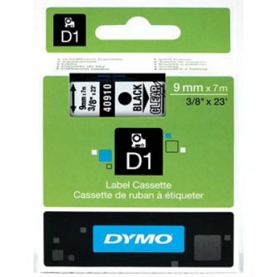 Dymo D1 40910, S0720670, 9mm x 7m, čierna tlač / priehľadný podklad, originálna páska