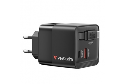 Verbatim GaN 32217, cestovná nabíjačka do siete, USB 3.0, USB C, sivá, 65 W, vymeniteľné vidlice C,G,A s integrovaným káblom