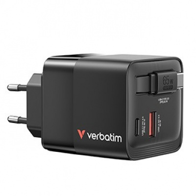 Verbatim GaN 32217, cestovná nabíjačka do siete, USB 3.0, USB C, sivá, 65 W, vymeniteľné vidlice C,G,A s integrovaným káblom