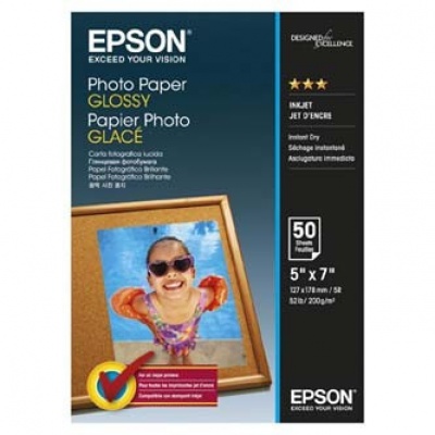 Epson Glossy Photo Paper, foto papír, lesklý, bílý, 13x18cm, 200 g/m2, 50 ks, C13S042545, inkou