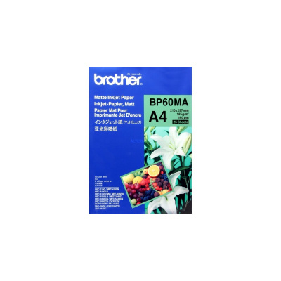 Brother Inkjet Paper Matte BP60MA, 145 g/m2, A4, 25ks, matný, atramentový, biely, foto papier
