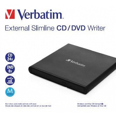 VERBATIM externá mechanika Slimline CD/DVD Writer USB - without NERO