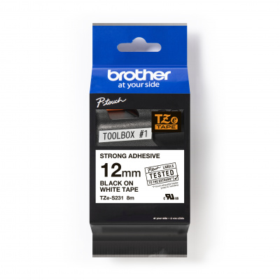 Brother TZ-S231 / TZe-S231 Pro Tape, 12mm x 8m, čierna tlač/biely podklad, originálna páska