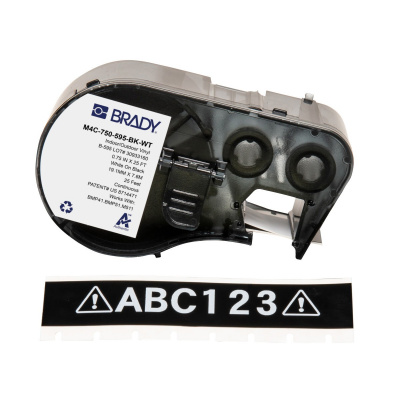 Brady M4C-750-595-BK-WT / 170823, 19.05 mm x 7.62 m, Vinyl, biela tlač / čierny podklad