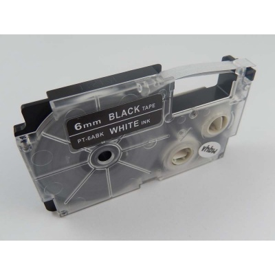 Kompatibilná páska s Casio XR-6ABK, 6mm x 8m biela tlač / čierny podklad