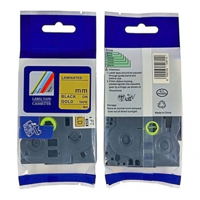 Kompatibilní páska s Brother HGe-851, 24mm x 8m, černý tisk / zlatý podklad, vysokorychlostní