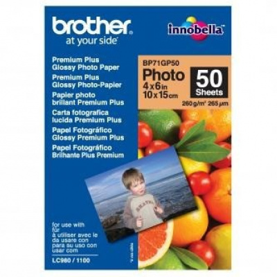 Brother Premium Glossy Photo Paper BP71GP50, 260 g/m2, 10x15cm, 50ks, lesklý, biely, foto papier