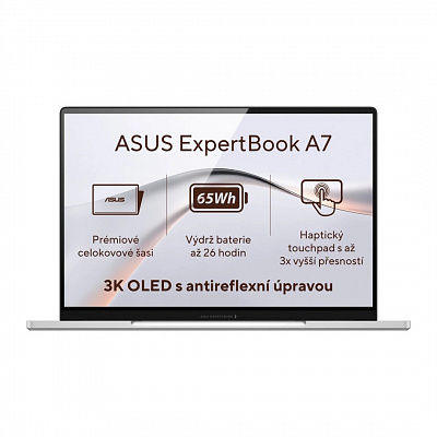 ASUS ExpertBook A7/A7406CMA-OLEDC516512W/5-320/14"/2880x1800/16GB/512GB/Intel int/W11H/Strieborný/3RNBD