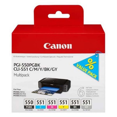 Canon originálna cartridge PGI-550/CLI-551PGBK/C/M/Y/BK/GY Multipack, black/color, 6496B005, Canon PIXMA iP8750, MG7150, MG6350