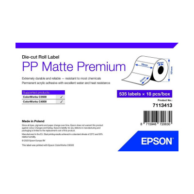 Epson 7113413 PP Matte, pre ColorWorks, 76x51mm, 535ks, polypropylén, biele samolepiace etikety