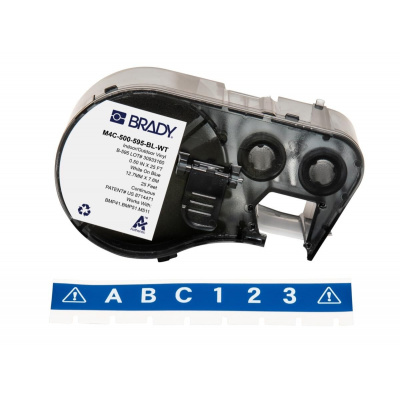 Brady M4C-500-595-BL-WT / 170813, 12.70 mm x 7.62 m, Vinyl, biela tlač / modrý podklad