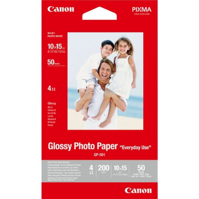 Canon Glossy Photo Paper, foto papír, lesklý, GP-501, bílý, 10x15cm, 4x6", 210 g/m2, 50 ks, 0775B081, inkoustový