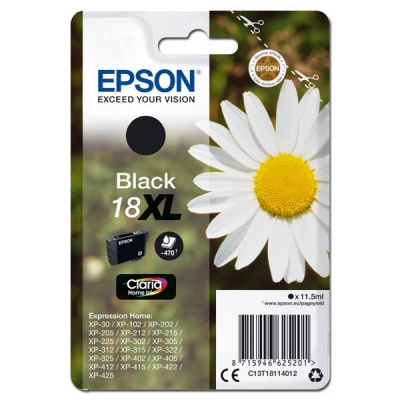 Epson originálna cartridge C13T18114012, T181140, 18XL, black, 11,5ml, Epson Expression Home XP-102, XP-402, XP-405, XP-302
