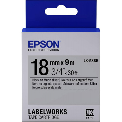 Epson LabelWorks LK-5SBE C53S655013 18mm x 9m, čierna tlač / matný strieborný podklad, matná, originálna páska