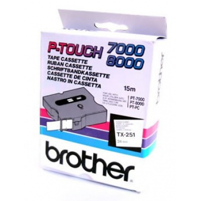 Brother TX-251, 24mm x 15m, čierna tlač / biely podklad, originálna páska