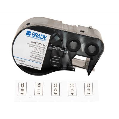Brady M4-187-075-342 / 170719, 19.05 mm x 8.51 mm, Polyolefin, čierna tlač / biely podklad