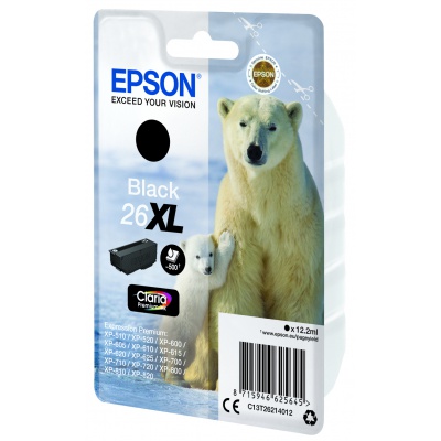 Epson originálna cartridge C13T26214022, T262140, 26XL, black, 12,2ml, Epson Expression Premium XP-800, XP-700, XP-600