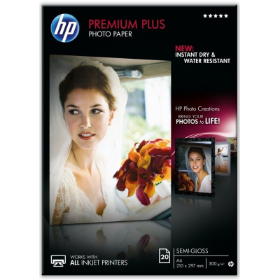 HP Premium Plus Semi-Gloss Photo Paper CR673A, 300 g/m2, A4, 20ks, pololesklý, biely, foto papier
