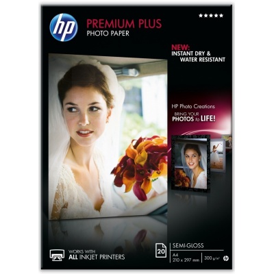 HP Premium Plus Semi-Gloss Photo Paper, foto papír, pololesklý, bílý, A4, 300 g/m2, 20 ks, CR67