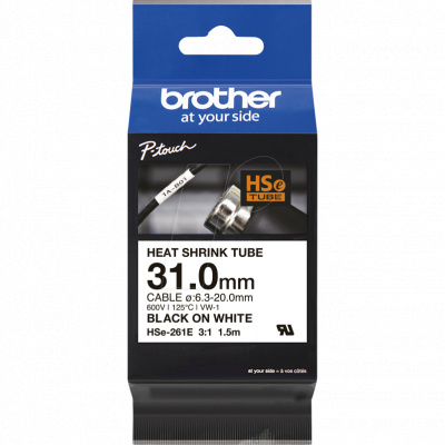 Brother HSe-261E Pro Tape, 31 mm x 1.5 m, čierna tlač / biely podklad , originálna páska