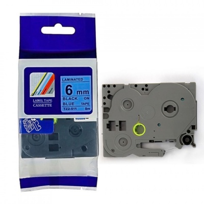 Kompatibilná páska s Brother TZ-511 / TZe-511, 6mm x 8m, čierna tlač / modrý podklad